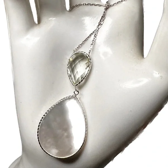 14K White Gold Peridot & Mother Of Pearl Necklace - Picture 5 of 16